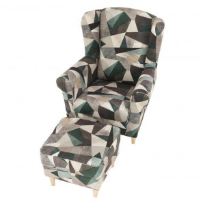 Fotoliu cu taburet, material maro-verde cu modele - TP211110 - Img 15
