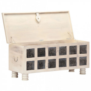 Ladă de depozitare, alb, 110x40x45 cm, lemn masiv de acacia - V247670V - Img 1