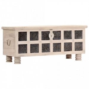 Ladă de depozitare, alb, 110x40x45 cm, lemn masiv de acacia - V247670V - Img 3