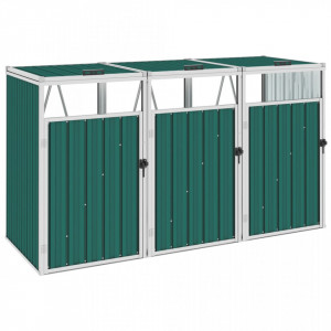 Magazie pubele triplă, verde, 213 x 81 x 121 cm, oțel - V46281V - Img 2