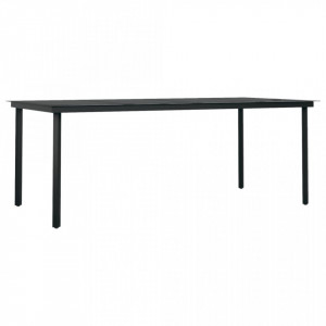 Masă de bucătărie de grădină, negru, 200x100x74 cm, oțel/sticlă - V3100107V