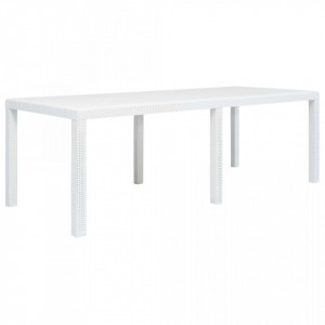 Masa de gradina, alba, 220x90x72 cm, plastic, aspect ratan - V45607V