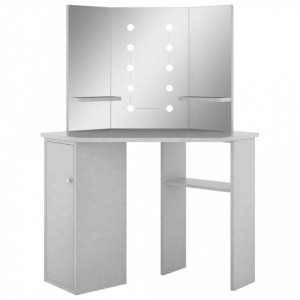 Masă de toaletă de colț, cu LED, gri beton, 111x54x141,5 cm - V326535V - Img 1