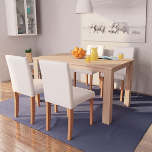 Masă și scaune 5 piese, piele artificială, stejar, crem - V243528V - Img 2