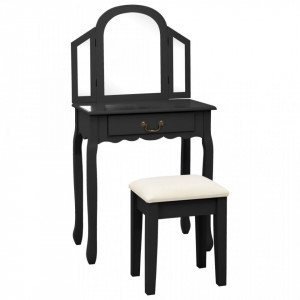 Masa toaleta cu taburet negru 65x36x128 cm lemn paulownia MDF - V289336V - Img 1