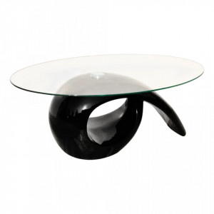 Masuta de cafea cu blat oval din sticla, negru lucios - V240432V - Img 2