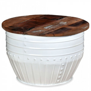 Masuta de cafea in forma de butoi Lemn masiv reciclat Alb - V245254V - Img 2