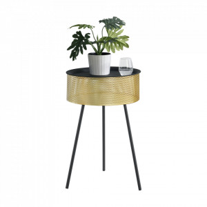 Masuta living cu spatiu depozitare si blat detasabil, 65 x 40 cm, negru/auriu - P77991594 - Img 2