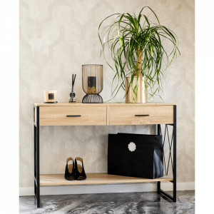 Măsuţă, masă tip consolă stejar și negru, 106x45x76 cm - TP300388 - Img 8