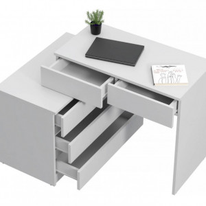 MBBIA3 - Birou stanga/dreapta, 115/130 cm, masa de calculator drept sau pe colt cu 5 sertare, office - Alb - Img 5