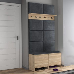 MBCUIS1 - Set Cuier hol, 100x37x213 cm - 6 agatatori haine, hol, pantofar - Sonoma, culoare tapiterie: Verde Inchis / Turcoaz / Albastru / Gri - Img 7
