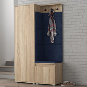 MBCUIS5 - Set Cuier hol, 104x37x177 cm - 3 agatatori haine, hol, pantofar - Sonoma cu tapiterie Gri / Albastra / Verde - Img 7