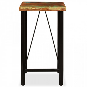 Mobilier bar 3 piese lemn masiv reciclat, piele naturala, panza - V275141V - Img 3