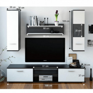 Mobilier pentru living, negru și alb, 188x30x165 cm - TP190432 - Img 5