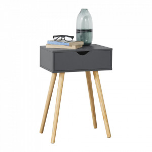 Noptiera cu sertar Ostersund, 60 x 40 x 29,5 cm, PAL/PVC, gri inchis - P73606250