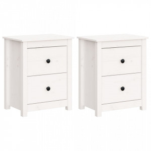 Noptiere, 2 buc., alb, 50x35x61,5 cm, lemn masiv de pin - V813682V - Img 1
