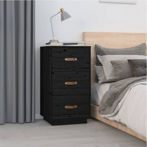 Noptiere, 2 buc., negru, 40x40x75 cm, lemn masiv de pin - V818344V - Img 3