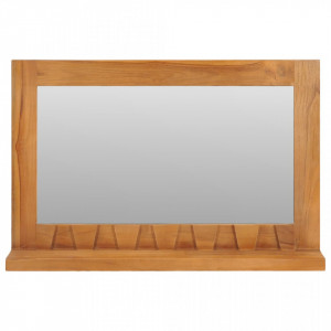 Oglinda de perete cu raft, 60x12x40 cm, lemn masiv de tec - V289071V - Img 2