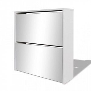 Pantofar cu oglinda si 2 niveluri, alb, 63 x 17 x 67 cm - V243046V - Img 3