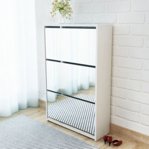 Pantofar cu oglinda si 3 niveluri, alb, 63 x 17 x 102,5 cm - V243048V - Img 1