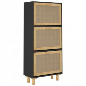 Pantofar, negru, 52x25x115 cm, lemn prelucrat și ratan natural - V345649V - Img 4