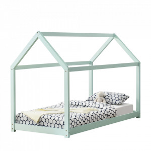 Pat copii, 206 x 98 x 142 cm, verde, design casuta - P64038178