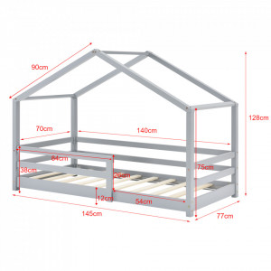 Pat copii cu saltea si grilaj protectie 70x140 cm, gri deschis - P69871672 - Img 6