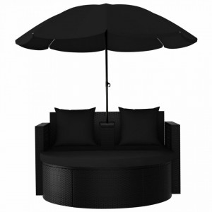 Pat de grădină cu umbrelă de soare, negru, poliratan - V47398V - Img 3