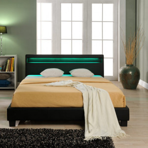 Pat dormitor tapitat cu LED 200x200 cm, negru - P48378433 - Img 3