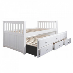 Pat dublu copii cu spaţiu de depozitare, lemn de pin și MDF, alb - TP240365 - Img 1