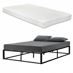 Pat metalic cu saltea 180 x 200 cm, negru - P64759118