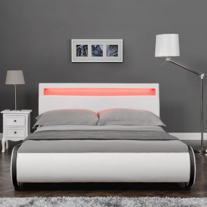 Pat tapitat cu LED, 140x200 cm, alb - P49148151 - Img 4