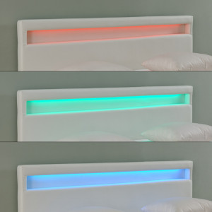 Pat tapitat cu saltea si LED 140x200 cm, alb - P48986437 - Img 3