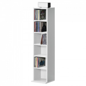 Raft pentru CD AANF-6401, 90 x 20 x 20 cm, PAL melaminat, alb cu 6 compartimente depozitare - P57657912