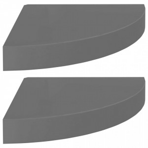 Rafturi colt perete, 2 buc., gri extralucios, 25x25x3,8 cm, MDF - V323893V - Img 2