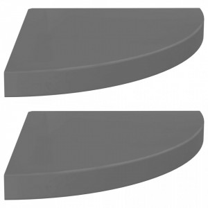 Rafturi colt perete, 2 buc., gri extralucios, 35x35x3,8 cm, MDF - V323914V - Img 2