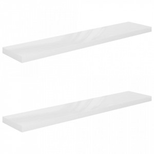 Rafturi de perete, 2 buc., alb extralucios, 120x23,5x3,8 cm MDF - V323758V - Img 2