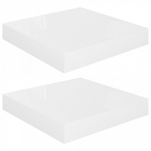 Rafturi de perete, 2 buc., alb extralucios, 23x23,5x3,8 cm, MDF - V323740V - Img 2