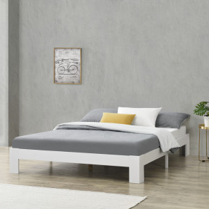 Rama pat lemn brad, alb, 204 x 144 x 30 cm - P72514407