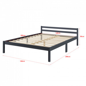 Rama pat lemn dublu, 206 x 146 x 50 cm, 150 Kg, gri inchis mat, cu somiera - P72514372 - Img 4