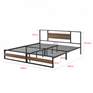 Rama pat metalica Villach180, 209 x 184 x 85,5 cm, otel sinterizat, 300 Kg, negru/efect lemn de nuc, pentru 2 persoane - P71470635 - Img 2