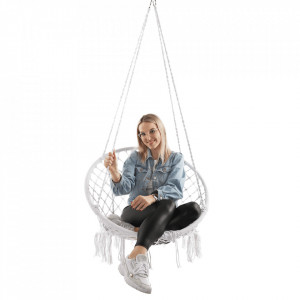 Scaun balansoar suspendabil, leagăn agăţat, alb, 80x120 cm - TP274286 - Img 16