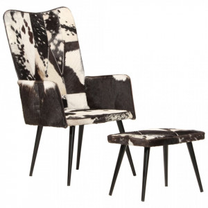 Scaun cu spătar înalt, cu taburet, negru, piele naturală - V339674V - Img 2