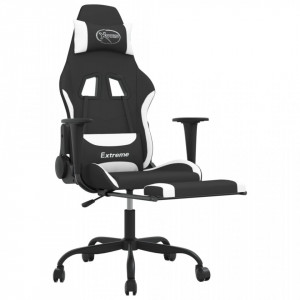 Scaun de gaming cu masaj/suport picioare, negru și alb, textil - V345488V - Img 4