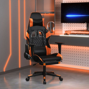 Scaun de gaming cu suport picioare, negru/oranj, piele eco - V3143770V - Img 2