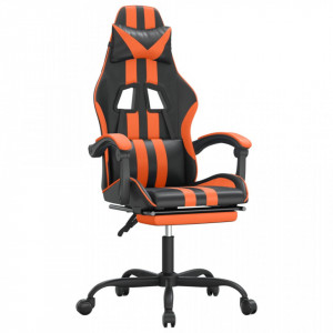 Scaun de gaming pivotant/suport picioare negru/oranj piele eco - V349537V