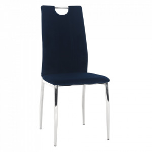 Scaun de masă, ţesătură albastră din catifea / crom - TP285433 - Img 1