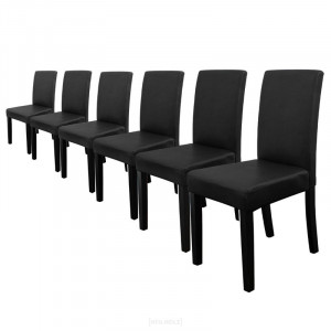 Scaune bucatarie, set 6 buc, piele sintetica, negru - P46253637 - Img 1