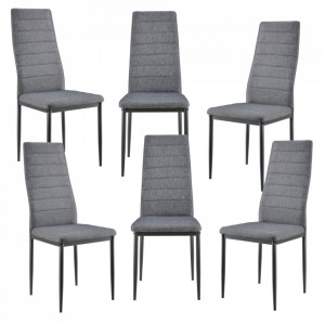 Scaune bucatarie, set 6 bucati, metal/textil, gri - P61814267 - Img 1