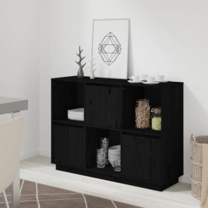 Servantă, negru, 110,5x35x80 cm, lemn masiv de pin - V814358V - Img 2